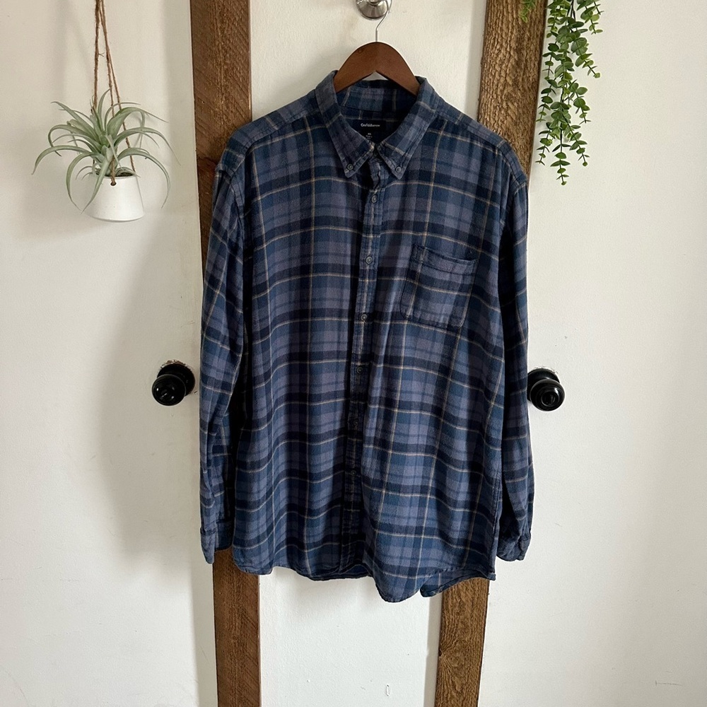 Y2K Croft & Barrow Men’s Rustic Blue Plaid Flannel Button Down Shirt Size XL